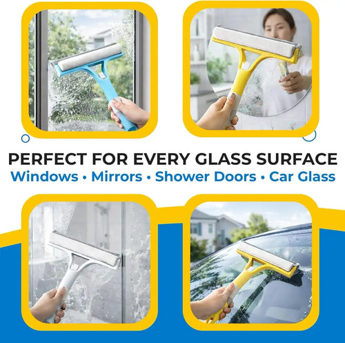 3-in-1-integrierter Fensterabzieher mit Sprühflasche, multifunktionales handliches Glasreinigungswerkzeug mit Mikrofaser-Schrubber und Silikonklinge, nachfüllbarer Fensterreiniger für Spiegel, Duschtüren, Fliesen und Autoscheiben, mehrere Farben
