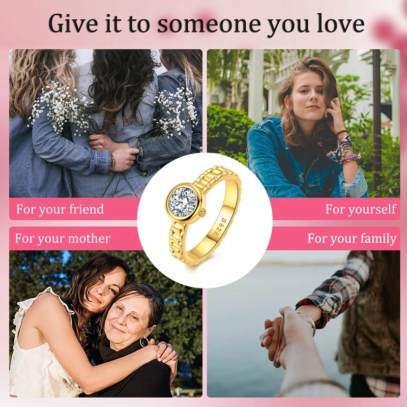 Original 925 Sterling Silver Sparkling Golden Star Firefly Moon Ring For Women Girls Jewelry Birthday Anniversary Gifts
