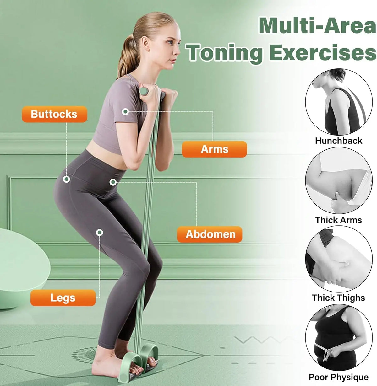 Natural Rubber Pedal Resistance Bands, 6 Tubes with Handles, Yoga Pedal Puller for Full-Body Home Workouts