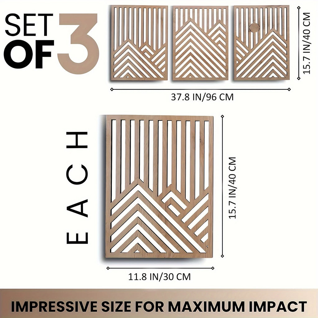 3pcs 2D Flat Retro Wood Art Wall Decoration Pine Sun Elements Home style Living Room Bedroom Office Large mural Easy To Install