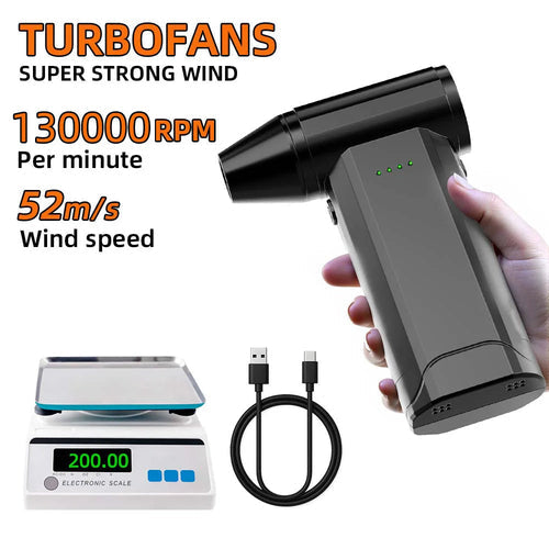 130,000 RPM Ultra-Portable Turbo Jet Fan 200g Thrust | 52m/s High Green Sir Loin