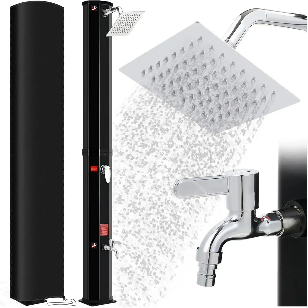 Ducha solar exterior independiente de 60 L, duchas de piscina para exteriores, columna de ducha solar de 228 cm de altura con cabezal giratorio de 360°