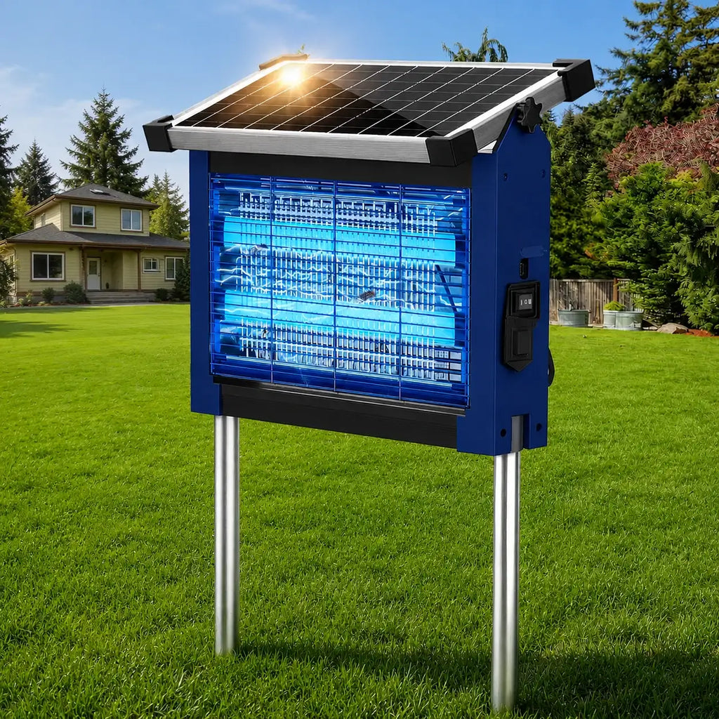 Anti-moustique solaire extérieur étanche, Destructeur d'insectes sans fil haute puissance 4500V, Rechargeable double solaire et USB pour patio et jardin