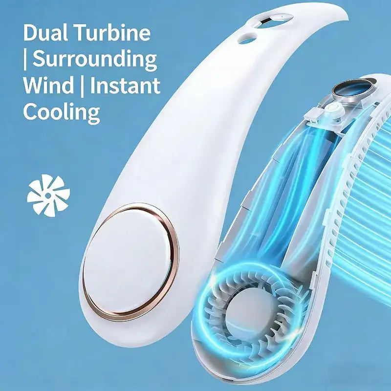 Nuevo mini ventilador de cuello portátil sin aspas, enfriador de aire recargable por USB, 5 velocidades, ventilador deportivo de verano, ventilador deportivo al aire libre