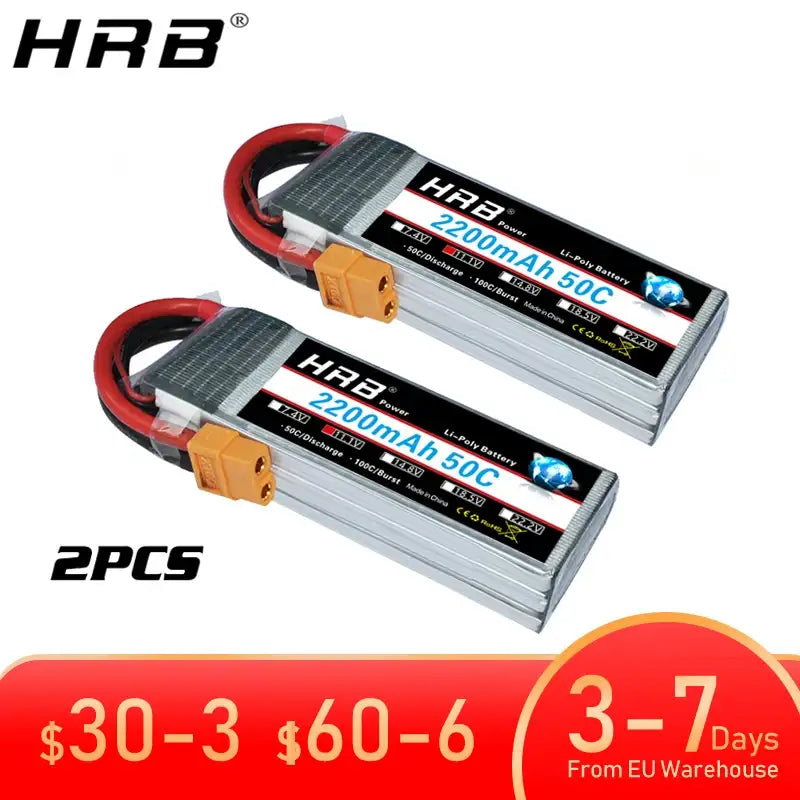 2 piezas Batería Lipo HRB 2S 3S 4S 5S 6S 7.4V 11.1V 14.8V 22.2V 2000mah 5000mah 6000mah 1500mah Piezas para avión RC, dron FPV y coche