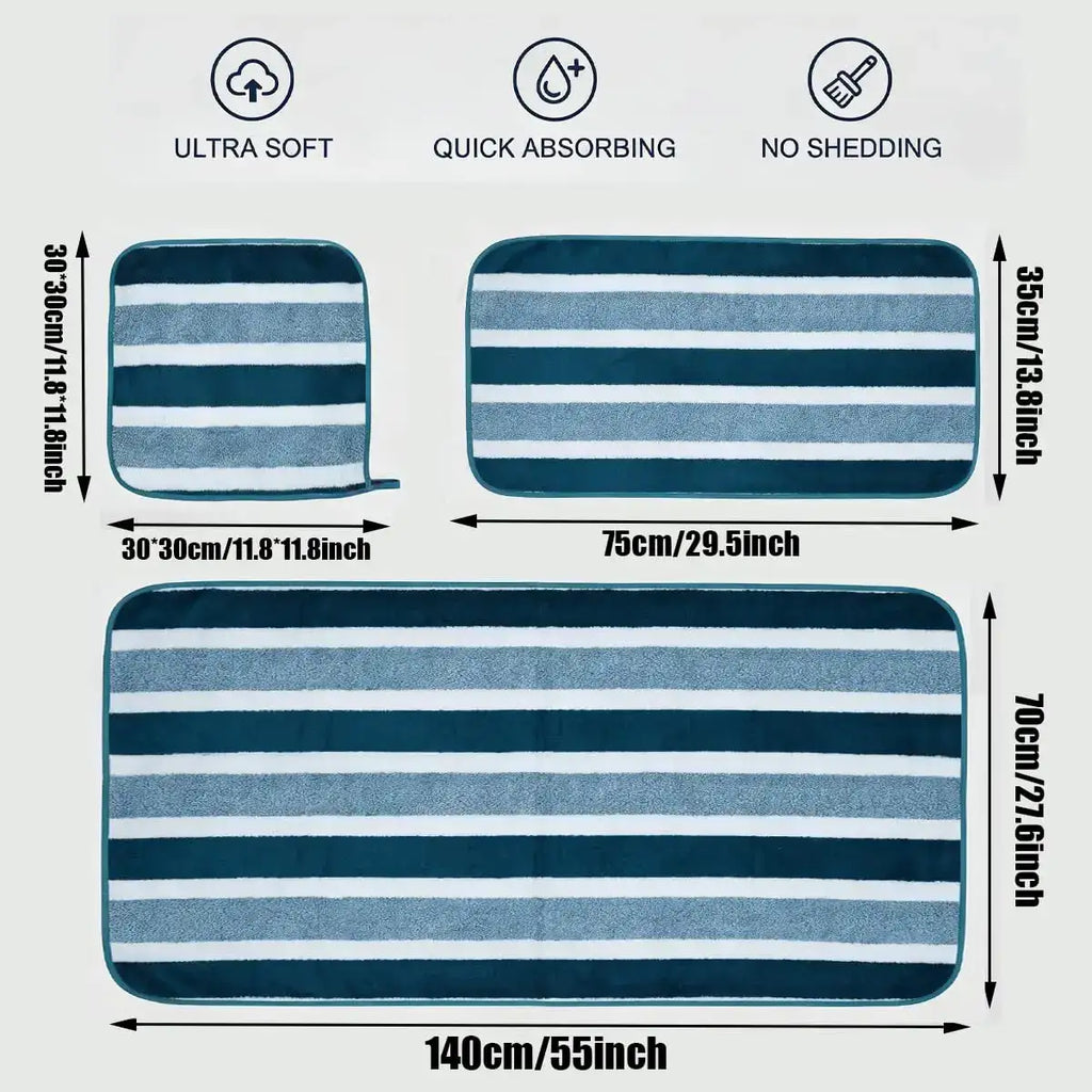 Ensemble de 18 serviettes de bain de luxe, serviettes en polyester douces à séchage rapide pour la maison, l'hôtel et le spa, bleu marine et rayé
