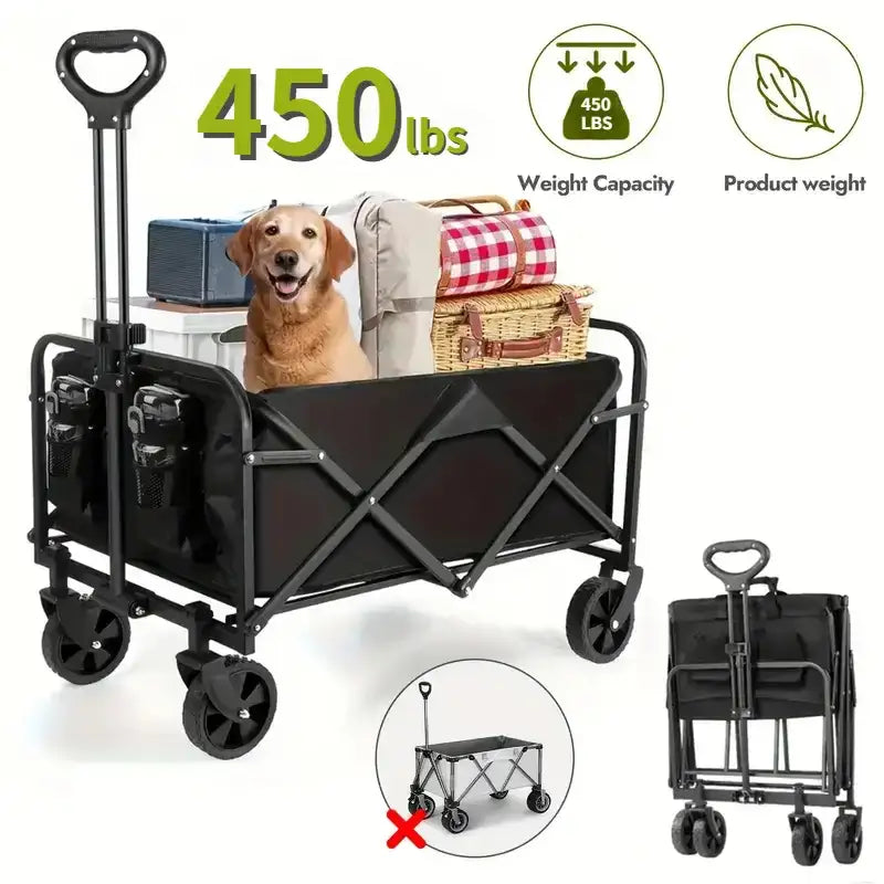 Foldable Wagon, 330/450LB Heavy Duty Foldable Utility Garden Wagon With Terrain Car Storage Car Wheels, Side Pockets, Portable C