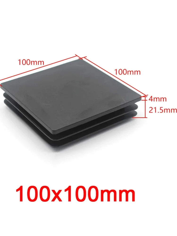 Bouchons d'extrémité noirs carrés en plastique 13x13mm-120x120mm pour pieds de meubles, inserts de tubes, bouchons décoratifs anti-poussière