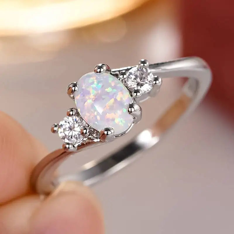 Huitan Imitation Opal Women Ring Simple Versatile Style Daily Elegant Finger Accessories Jewelry with Shiny CZ for Trendy Party