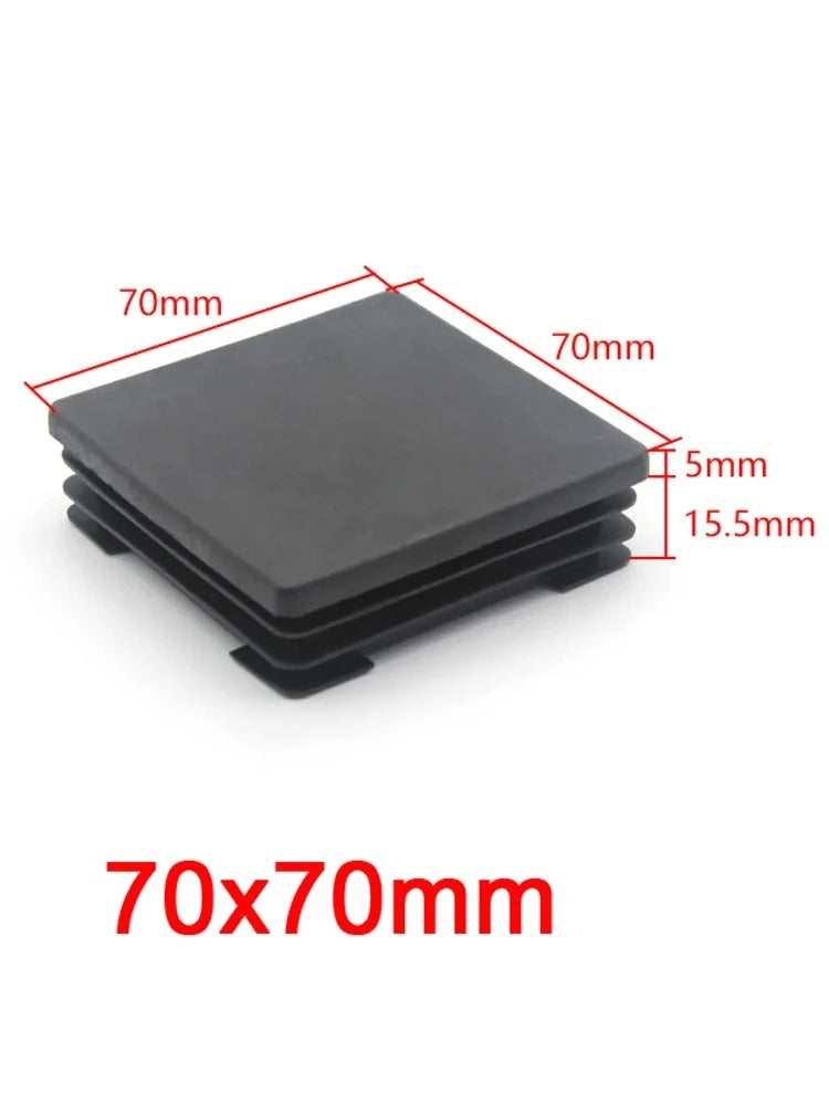Bouchons d'extrémité noirs carrés en plastique 13x13mm-120x120mm pour pieds de meubles, inserts de tubes, bouchons décoratifs anti-poussière