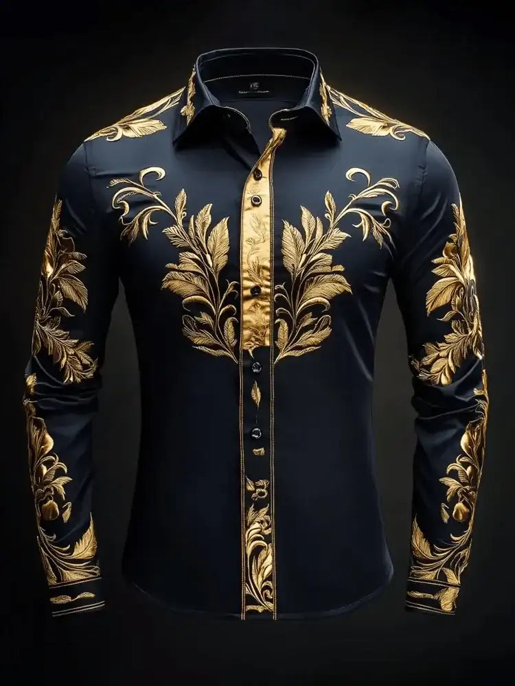 Orange Geometric Diamond Wings Printed Men's Long Sleeve Shirt with Collar