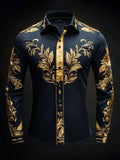 Orange Geometric Diamond Wings Printed Men's Long Sleeve Shirt with Collar