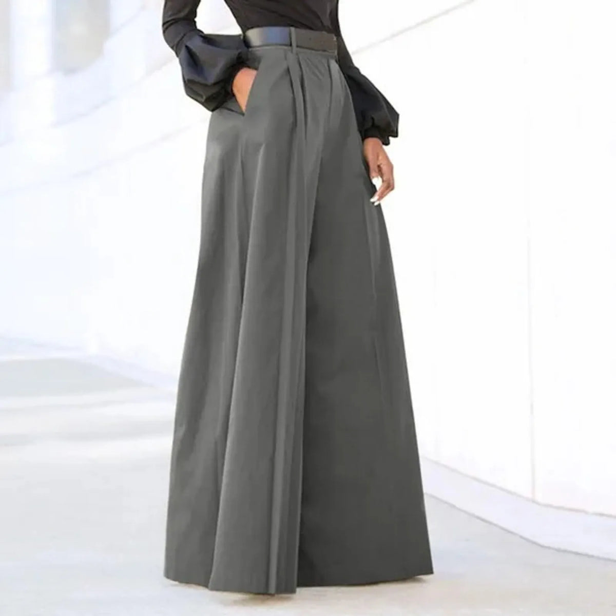 Pantalones holgados y cómodos con bolsillos para mujer, pantalones elegantes de pierna ancha para fiesta, pantalones de tiro alto para mujer fina
