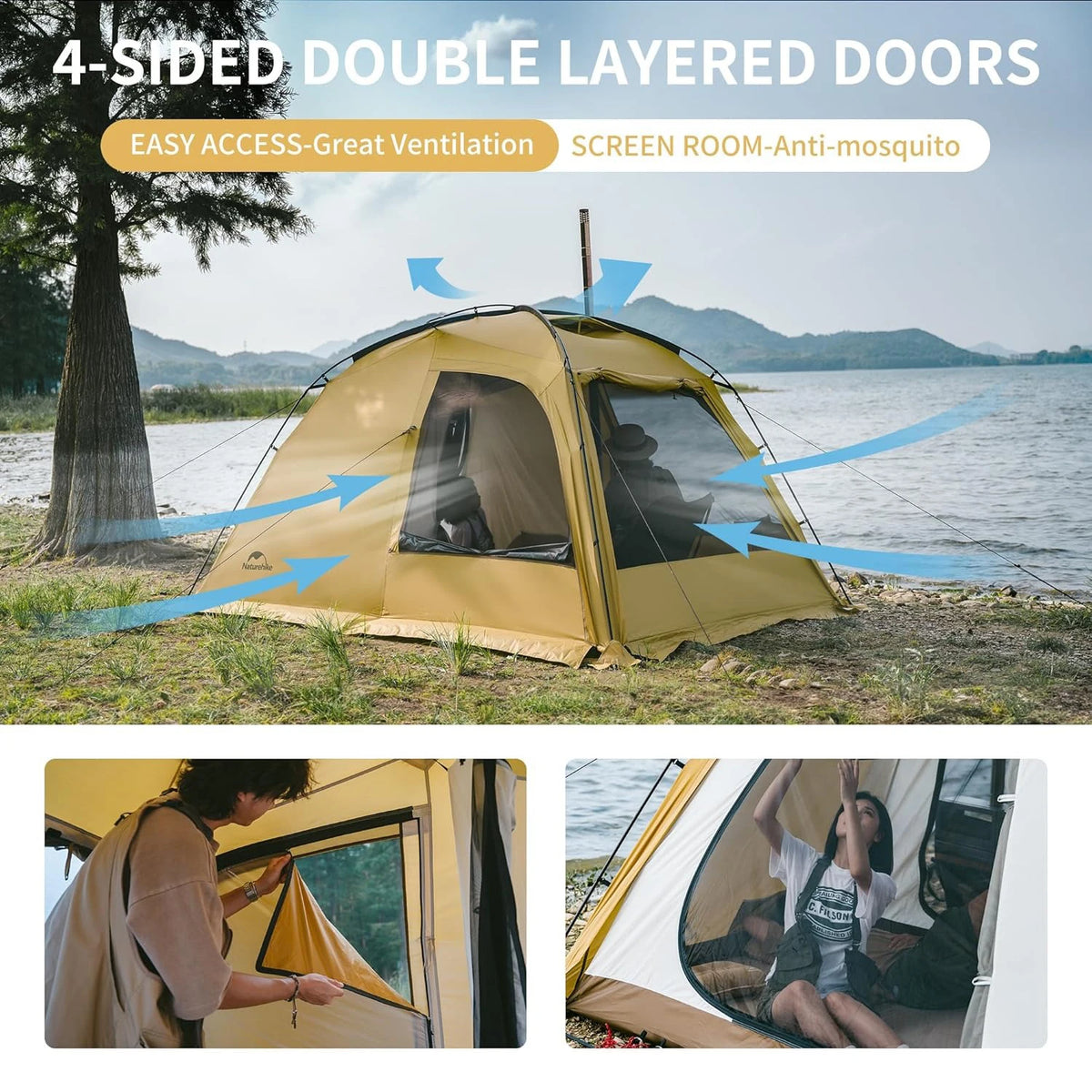 Tienda de campaña Naturehike Dune 7.6 para 4 estaciones, para 2-4 personas, impermeable, resistente al viento, 1 habitación y 1 vestíbulo, tienda familiar grande para viajes al aire libre