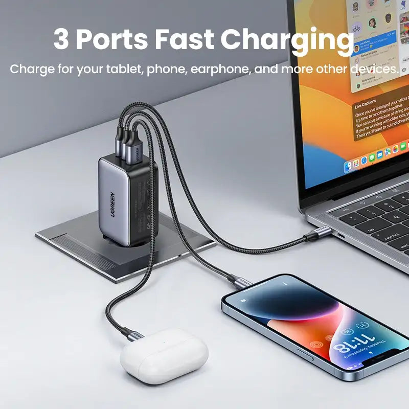 UGREEN 65W GaN 充電器 Quick Charge 4.0 3.0 Type-C PD 急速充電器 USB充電器 Macbook Pro ノートパソコン iPhone 16 15 15 Pro用