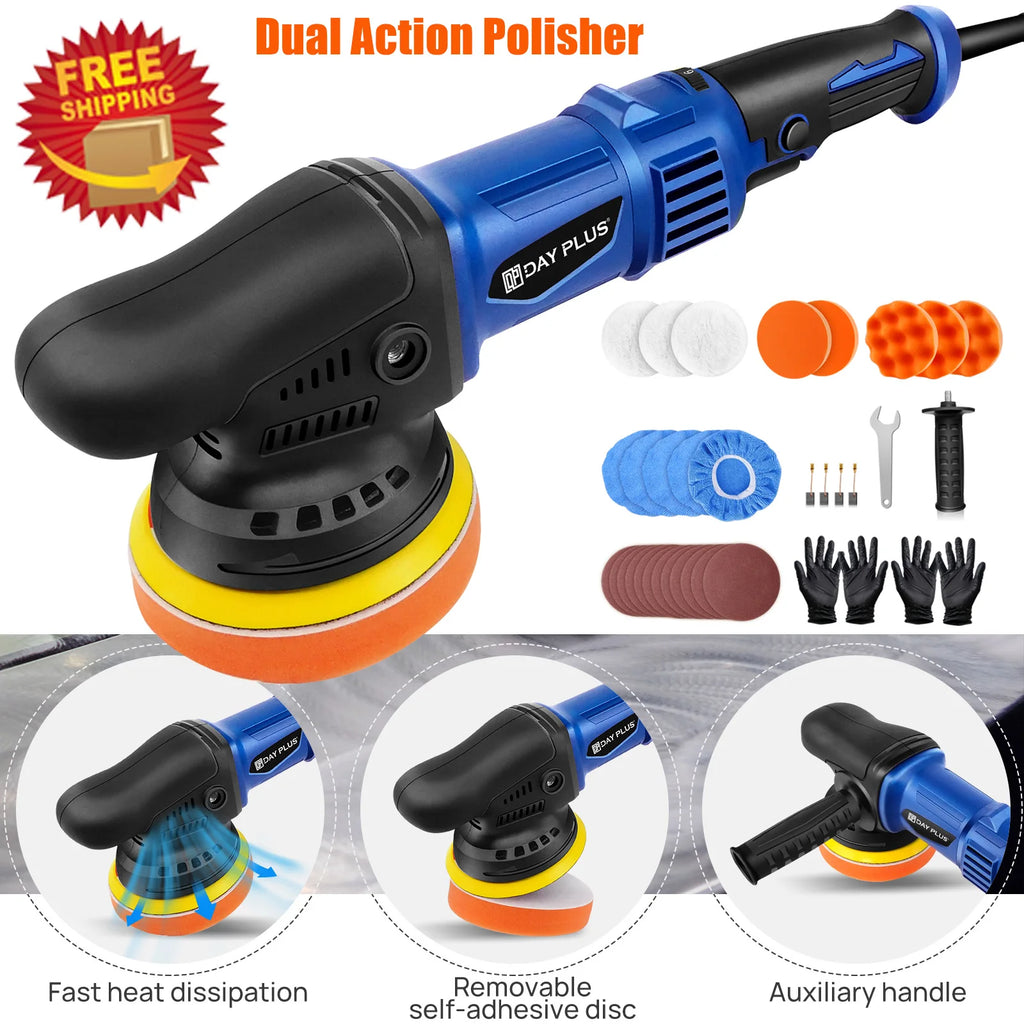 Ponceuse DayPlus 5000W Double Action pour Voiture, Lustreuse/Polisseuse Voiture Orbitale Aléatoire 6 Vitesses Variables pour le Détail de Voiture