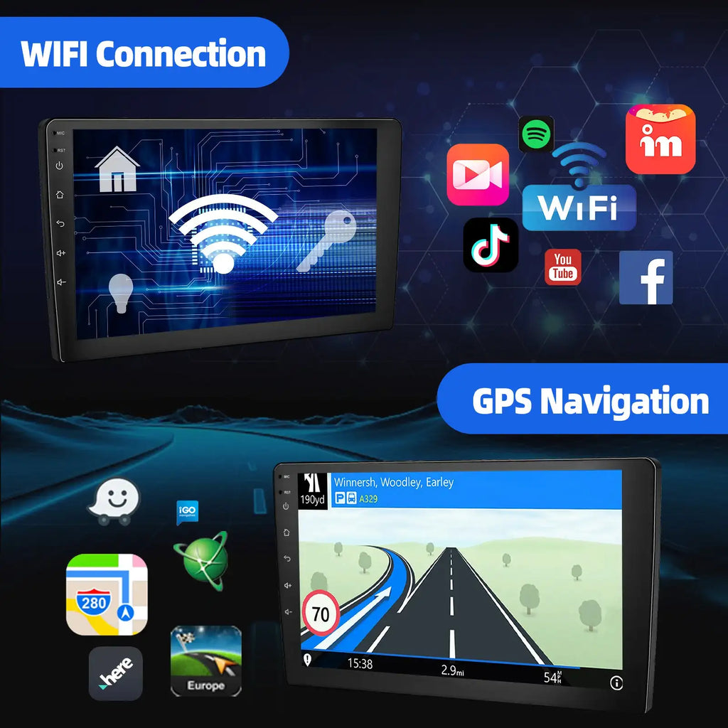 ESSGOO 7"/9"/10" 2-DIN-Autoradio mit Android 14, 4+64G, CarPlay, Android Auto, GPS-SAT-Navigation, Bluetooth, FM-RDS-Radio, WLAN und Touchscreen