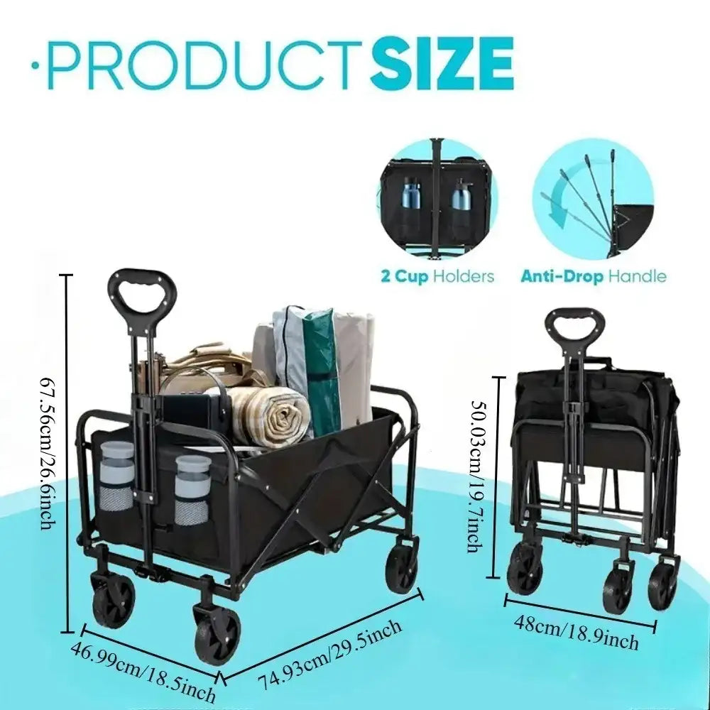 Foldable Wagon, 330/450LB Heavy Duty Foldable Utility Garden Wagon With Terrain Car Storage Car Wheels, Side Pockets, Portable C