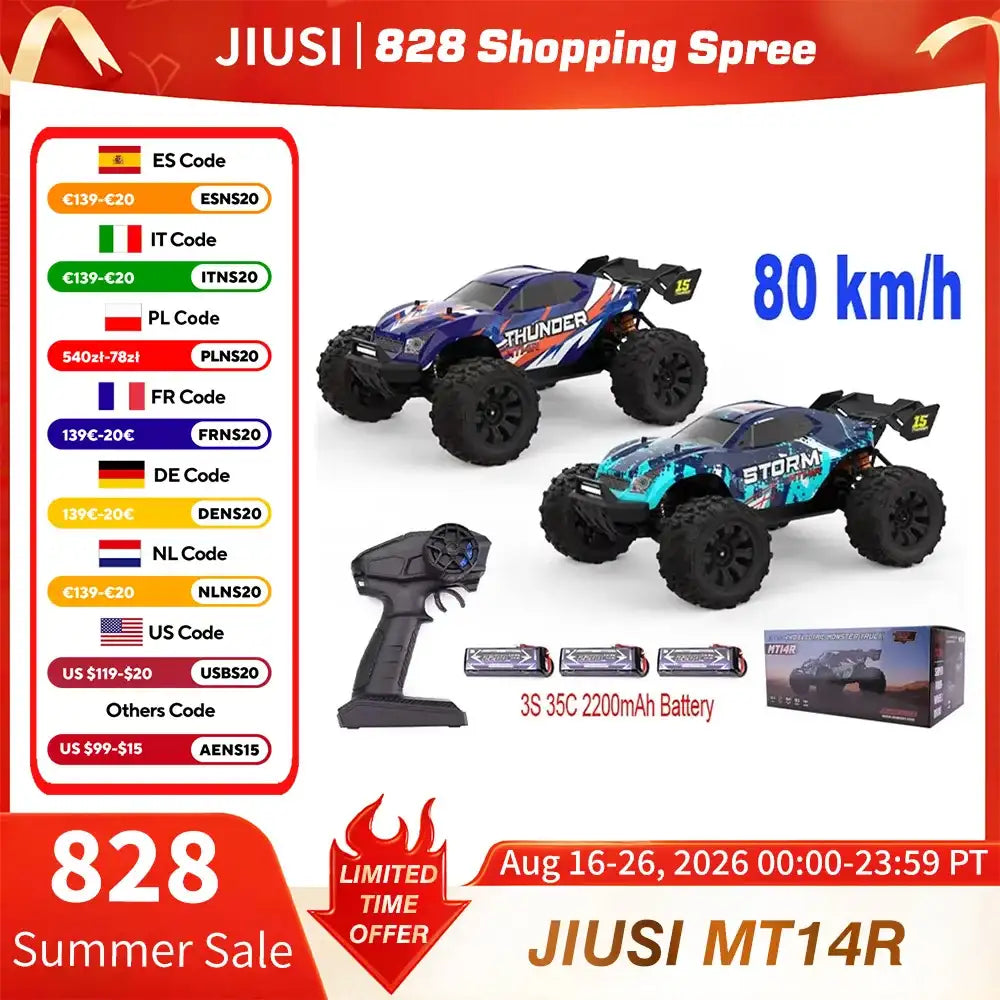 MT14R 1/14-RC-Auto JIUSI, bürstenlos, 80 km/h, 2,4G-Fernsteuerungsauto, schnelles Offroad-Rennfahrzeug, 23-26 Minuten Betriebszeit, RC-Spielzeug