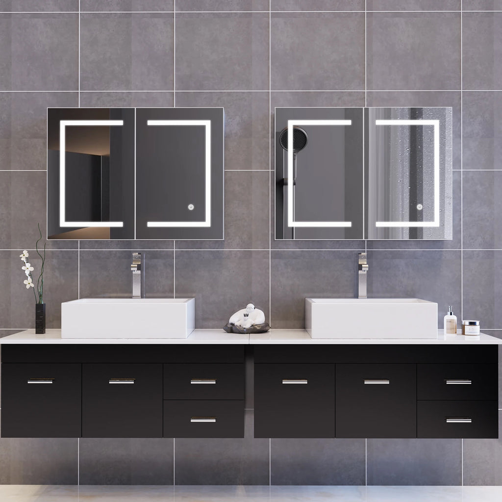 Rosahqnda LED Mirror cabinet for bathroom anti-fog bathroom mirror cabinet, 3 color temperature dimmable，white