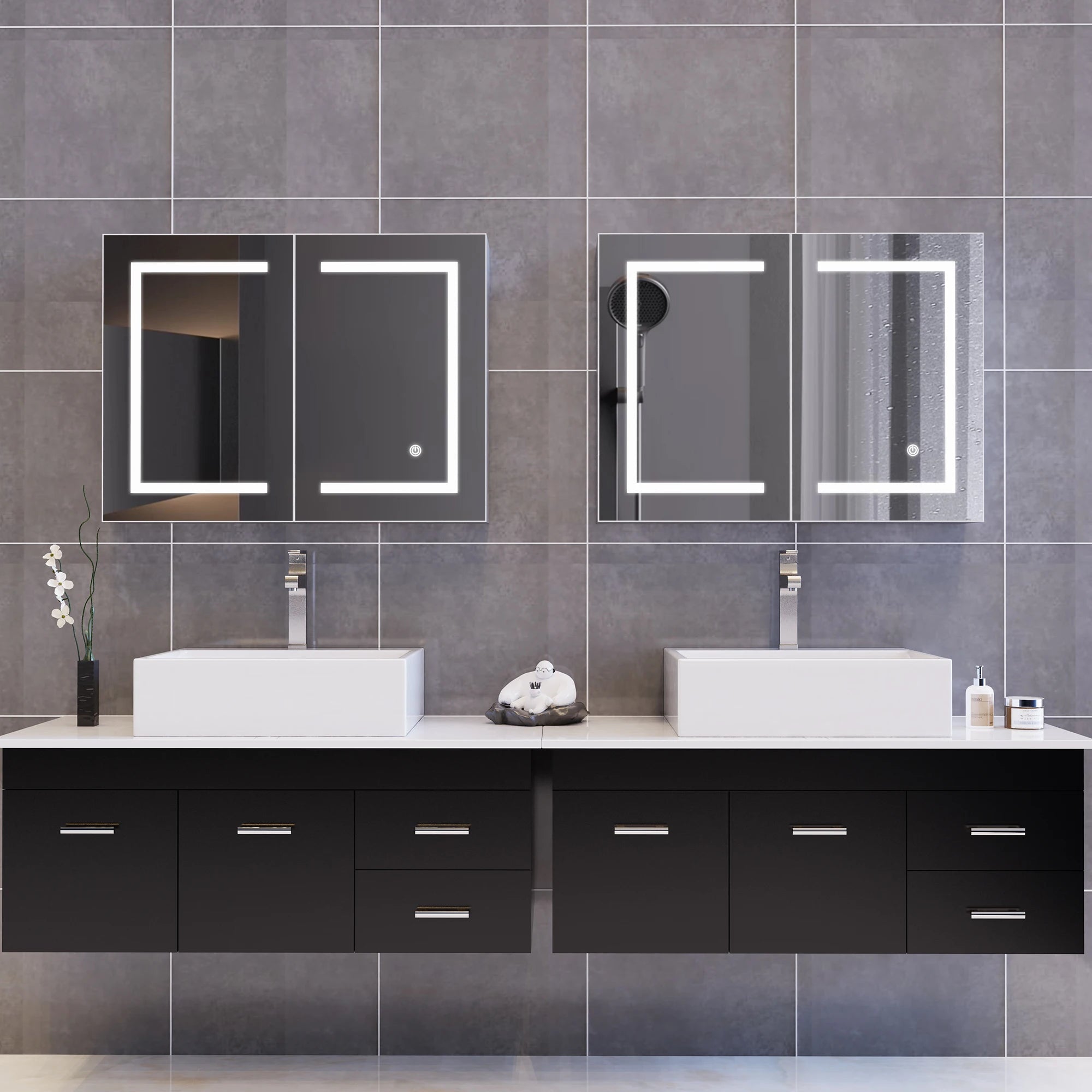 Rosahqnda LED Mirror cabinet for bathroom anti-fog bathroom mirror cabinet, 3 color temperature dimmable，white