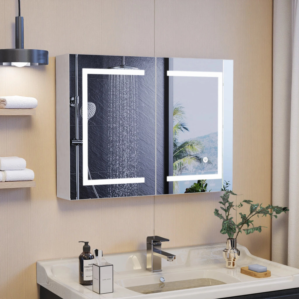 Rosahqnda LED Mirror cabinet for bathroom anti-fog bathroom mirror cabinet, 3 color temperature dimmable，white
