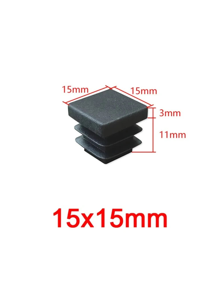 Bouchons d'extrémité noirs carrés en plastique 13x13mm-120x120mm pour pieds de meubles, inserts de tubes, bouchons décoratifs anti-poussière