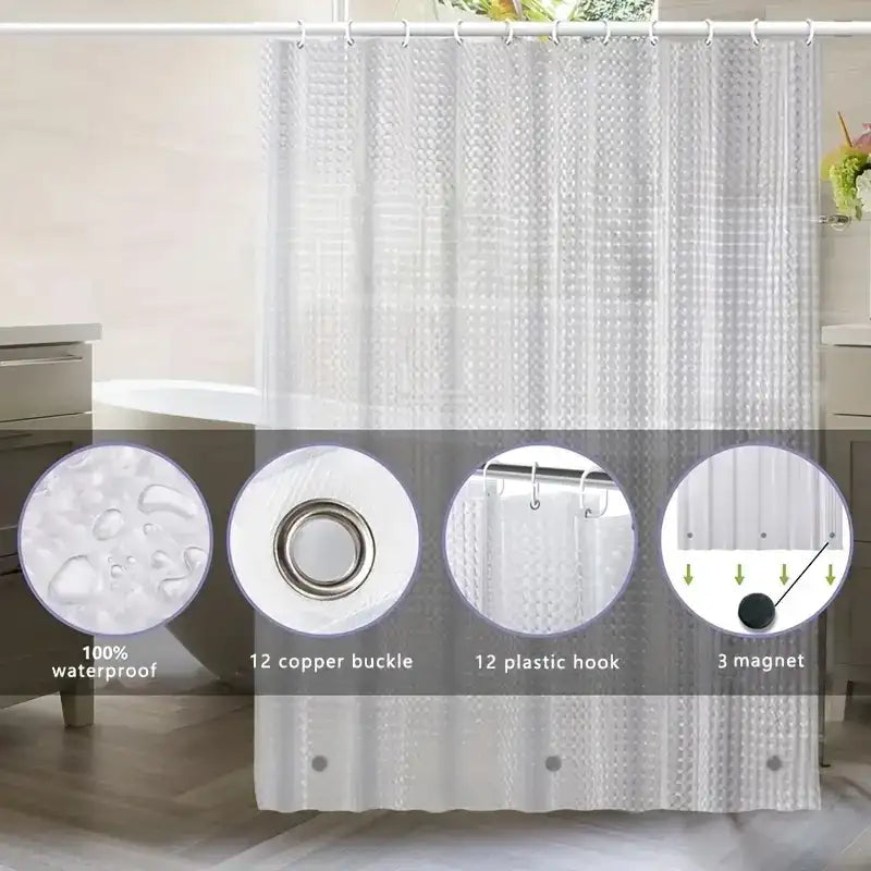 1pc Waterproof Clear Crystal Shower Curtain Liner with Bottom Magnets, Plastic Bathroom Curtain for Bathtubs Bathroom Partitions
