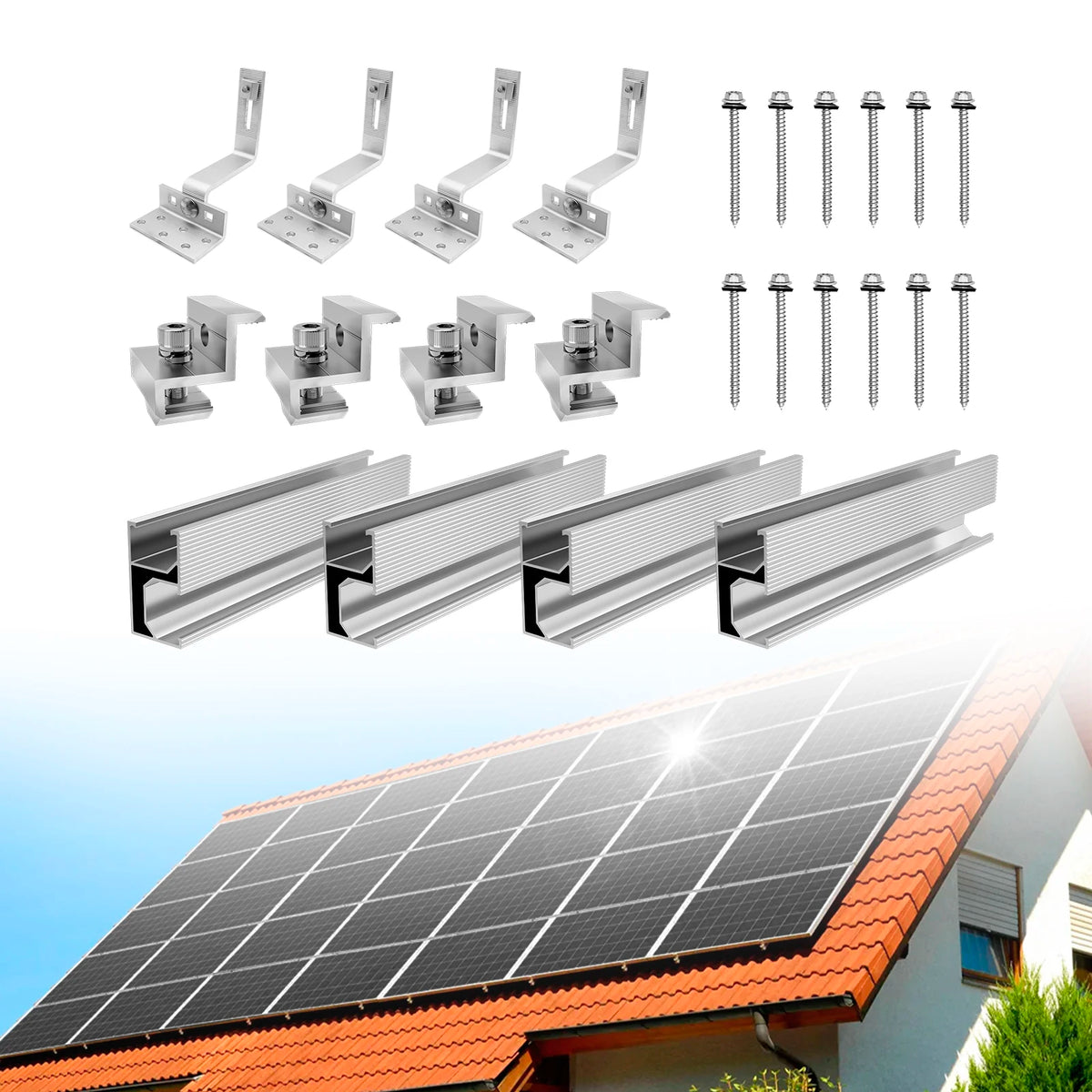 CP-SETUNO 太陽光パネル取り付けセット、太陽光発電用取り付けレール（1/2/4枚用）、300mmアルミ製取り付けレール、30/35mm用