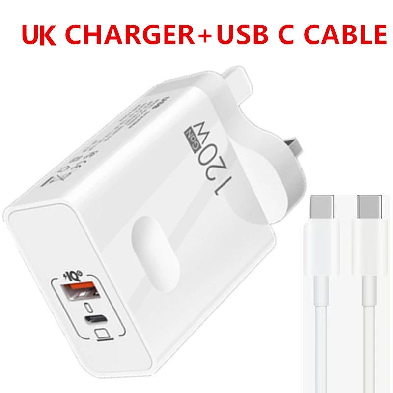 Chargeur rapide 120W Câble USB Type C PD Charge rapide Adaptateur Quick Charge 3.0 Pour iPhone Xiaomi Samsung Oneplus Pixel Téléphones portables