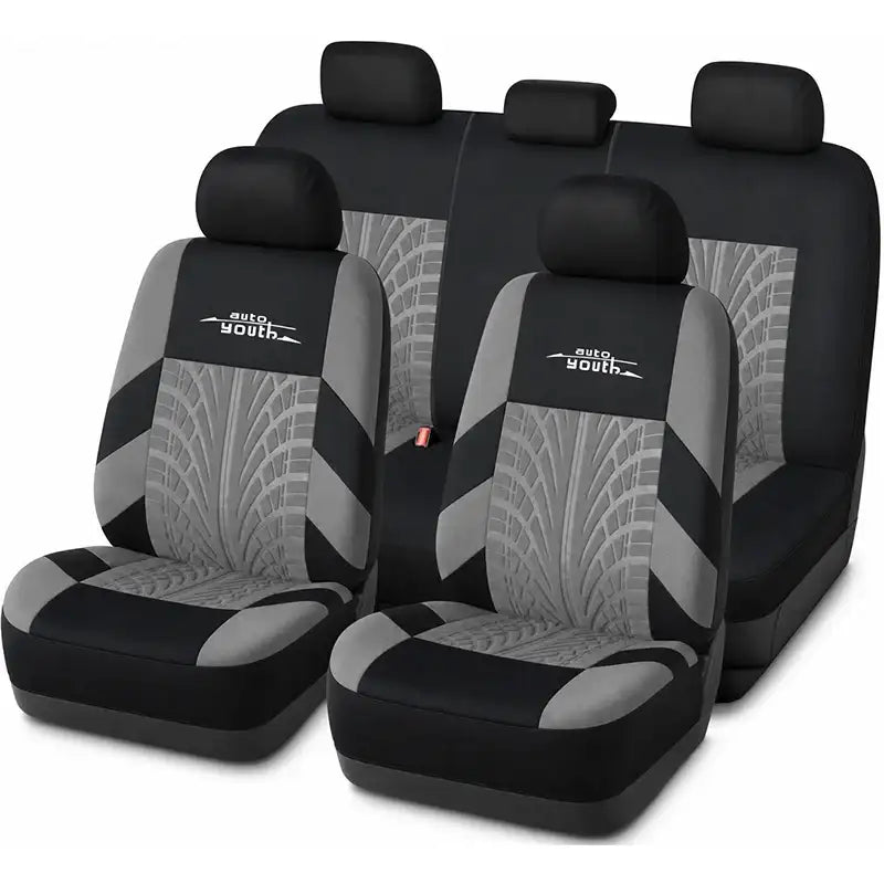 AUTOYOUTH Brand Embroidery Car Seat Covers Full Set Universal Fit Most Cars Covers with Tire Track Detail Styling