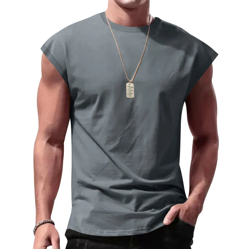 T-Shirt Homme Manches Courtes Ample Col Rond Sans Manches Décontracté Respirant Été Sport Basique Débardeur