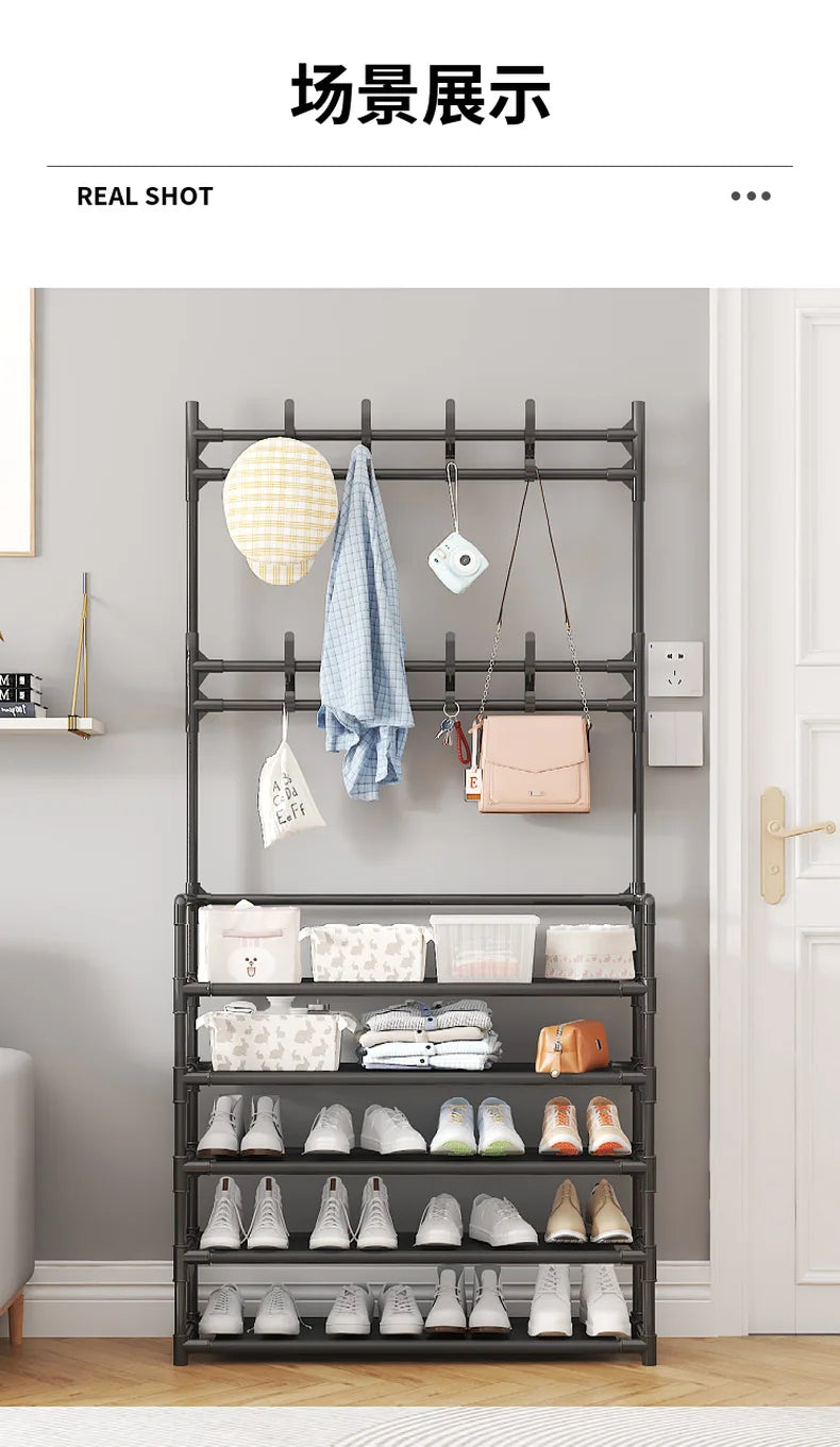 Shoe Rack Simple Door Household Integrated Hanger Multi-layer Storage Shoe Cabinet Floor Rack Shoes