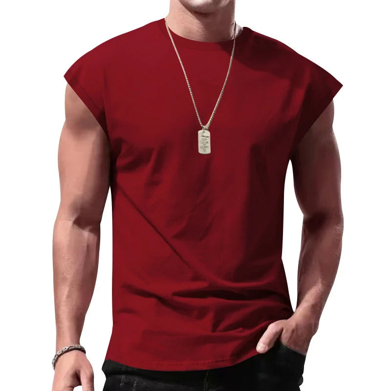 T-Shirt Homme Manches Courtes Ample Col Rond Sans Manches Décontracté Respirant Été Sport Basique Débardeur