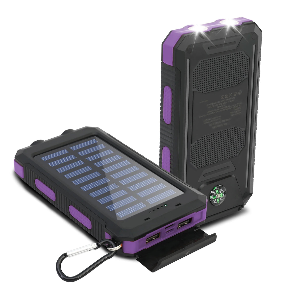 ソーラーモバイルバッテリー 20000mAh – 防水、LED懐中電灯＆コンパス付き