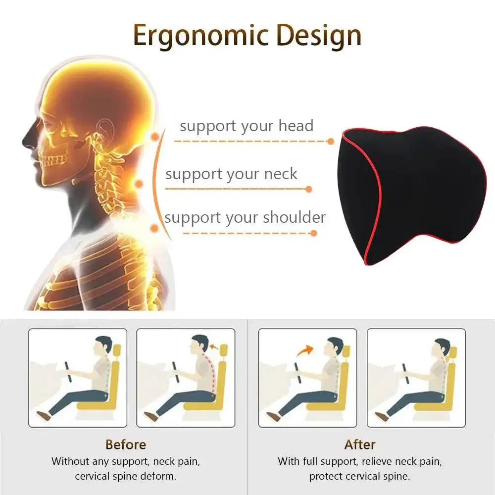 Memory Foam Car Seat Neck & Lumbar Pillow Set
