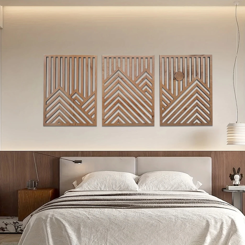 3pcs 2D Flat Retro Wood Art Wall Decoration Pine Sun Elements Home style Living Room Bedroom Office Large mural Easy To Install