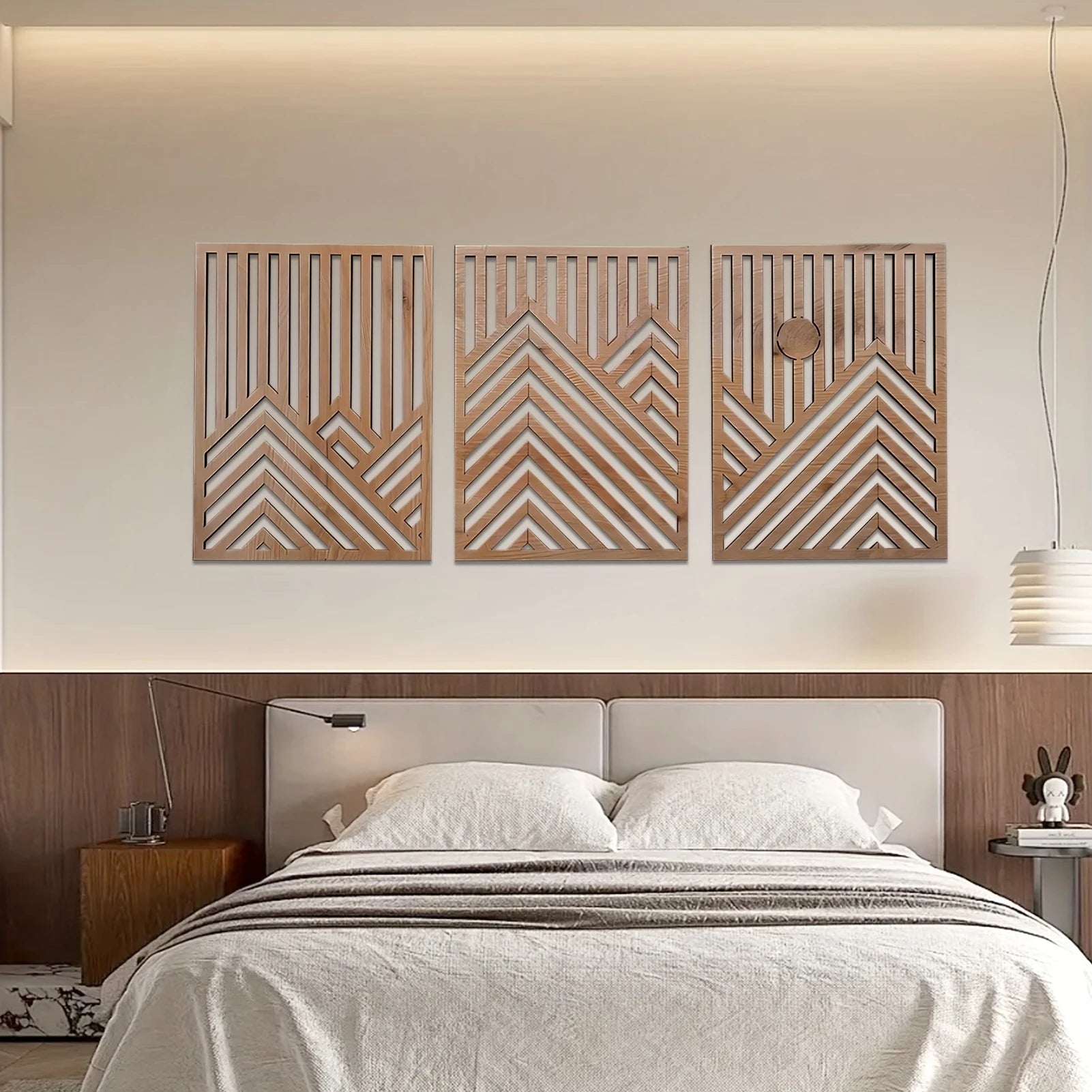 3pcs 2D Flat Retro Wood Art Wall Decoration Pine Sun Elements Home style Living Room Bedroom Office Large mural Easy To Install
