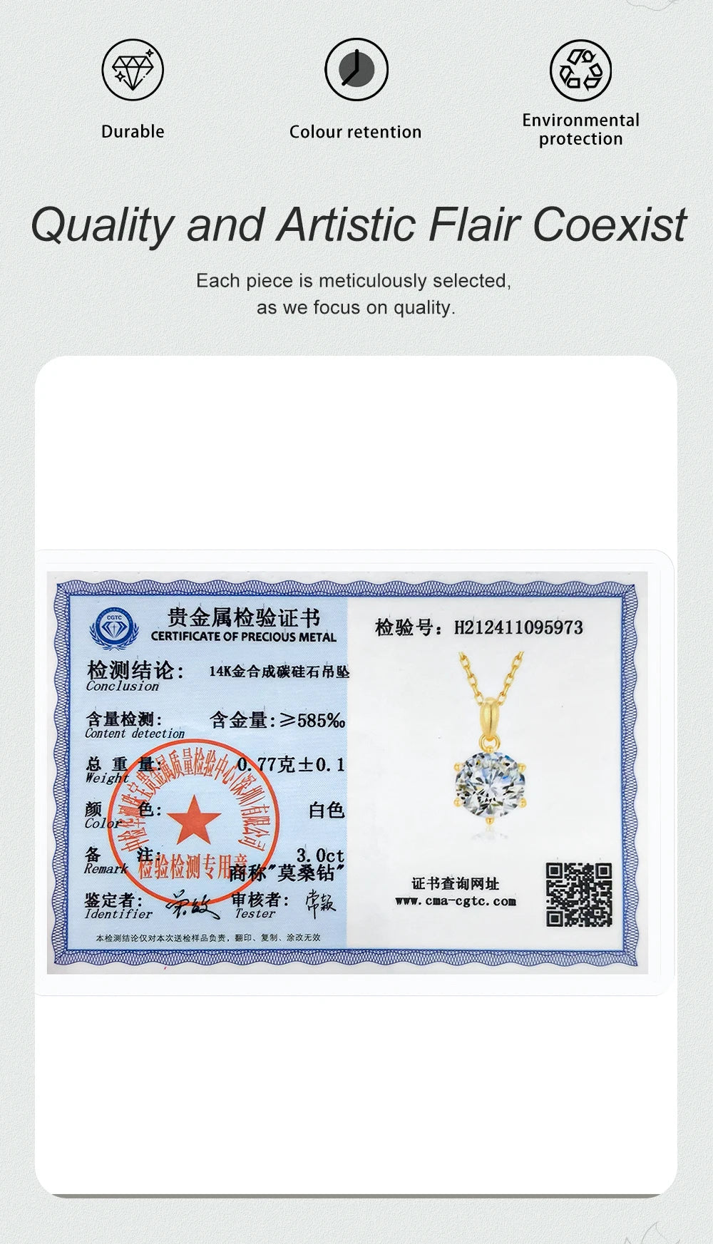 Sparkly 1ct/2ct/3ct Solitaire Round Moissanite Pendant Necklace D VVS1 14k Gold Hollow With Certificate Daily Wear Gift for her