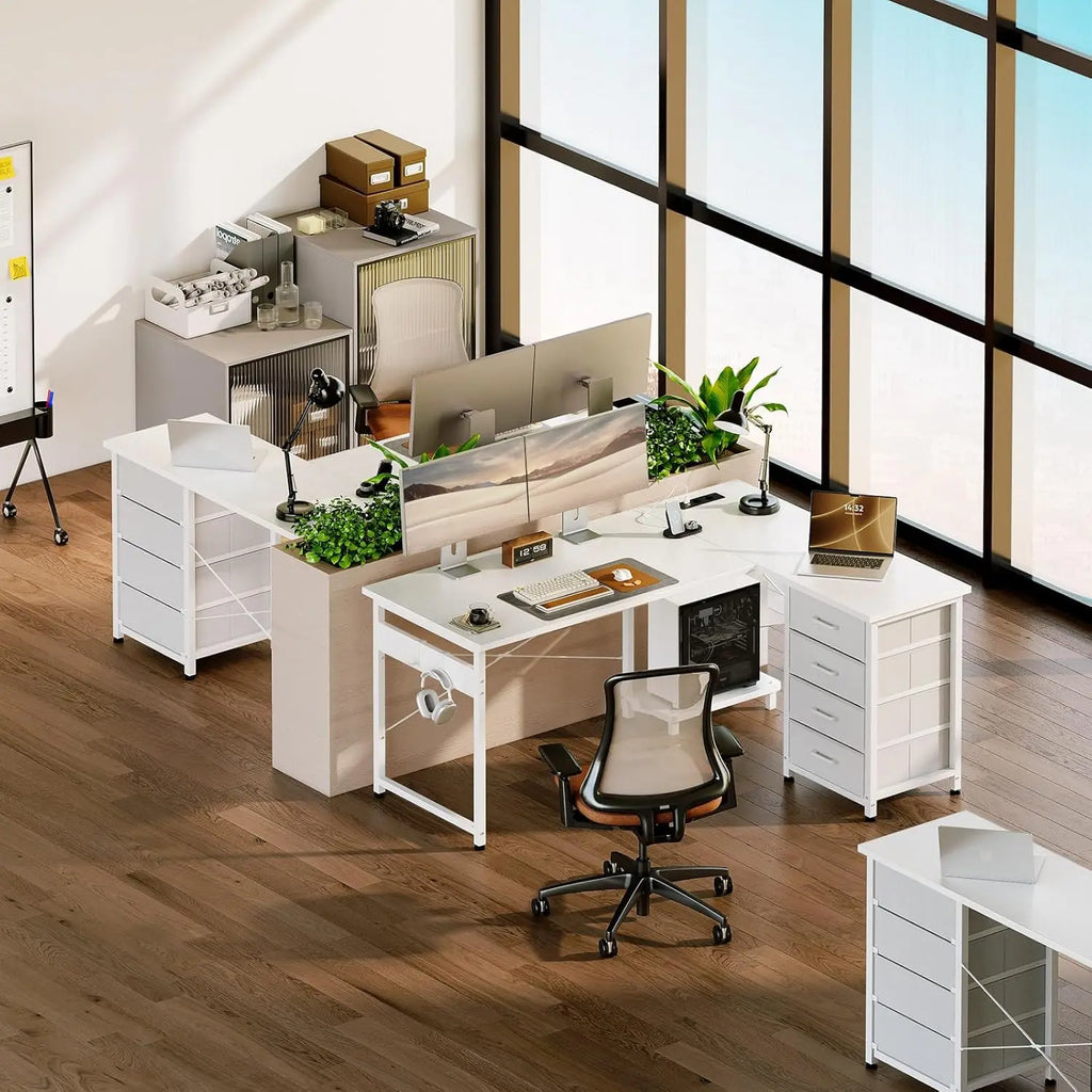 Colehome Corner desk with 4 Drawers, Reversible desk with Home Office Storage, 135 × 100 cm Bianco