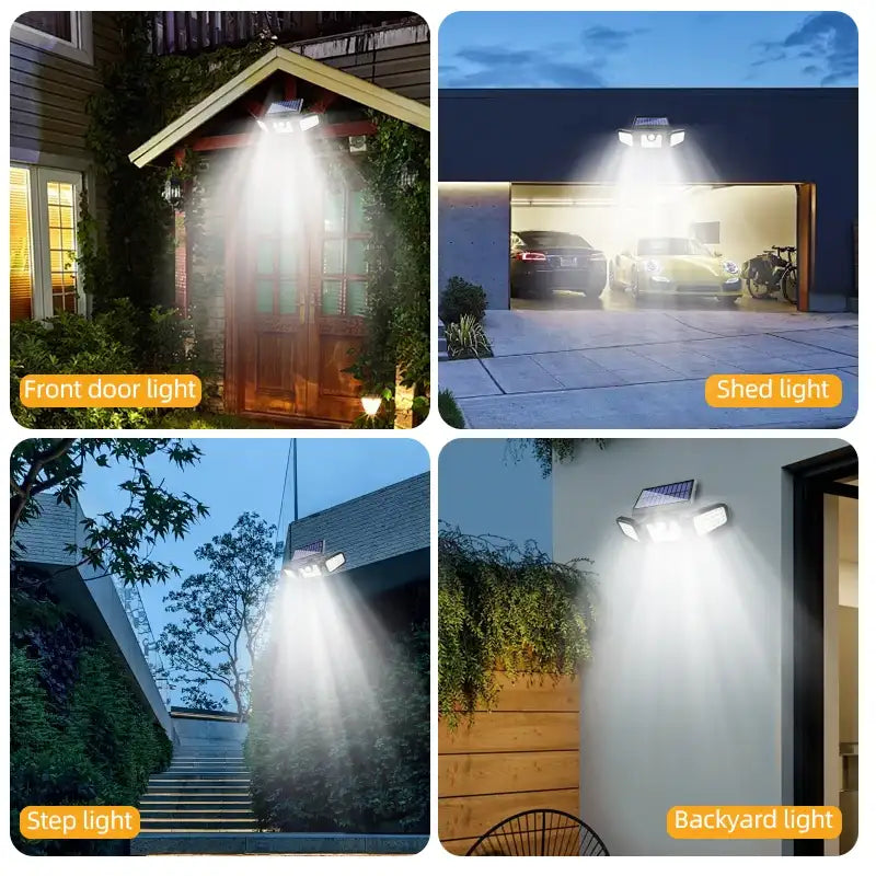 Solar-Wandleuchte für den Außenbereich mit 3 bewegungsgesteuerten Leuchten, verstellbar, wasserdicht, solarbetrieben, Sicherheitslampe und Strahler für Garten, Terrasse und Wege