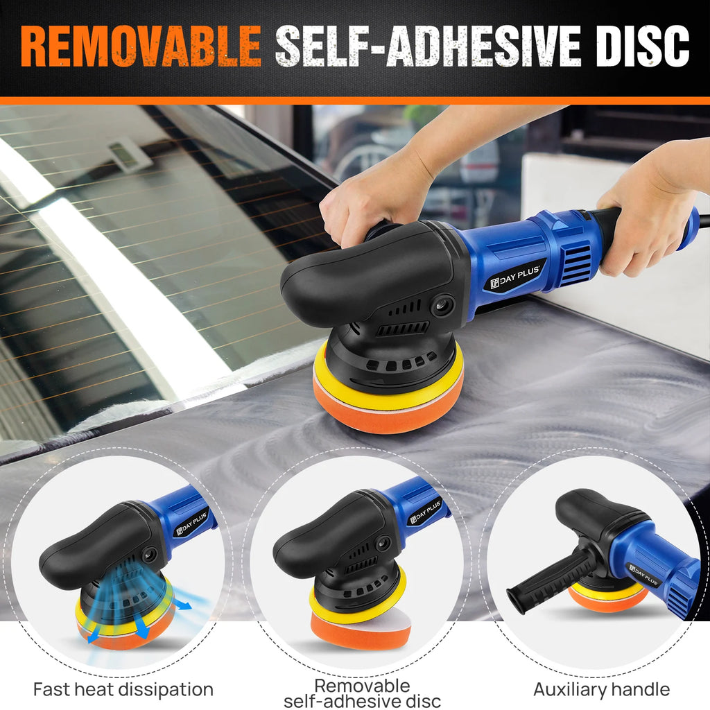 Ponceuse DayPlus 5000W Double Action pour Voiture, Lustreuse/Polisseuse Voiture Orbitale Aléatoire 6 Vitesses Variables pour le Détail de Voiture