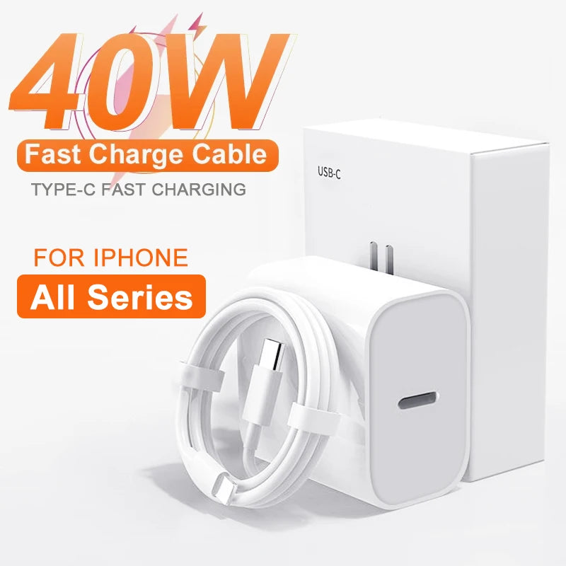 Chargeur original 40W pour iPhone USB Type C Chargeur rapide pour iPhone 17 16 15 14 13 12 11 Pro Max Plus Câble de charge PD Accessoires