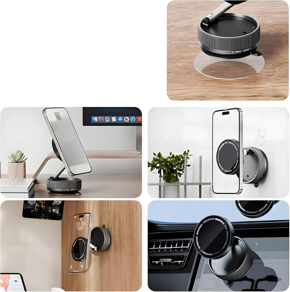 Magnetic Phone Holder for Car – Vacuum Suction Mount, 360° Rotating Car Phone Mount for All Smartphones