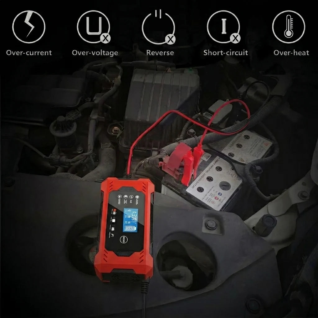 Cargador de batería inteligente EAFC 6A 12V con pantalla LCD para reparación de baterías de coche y moto, unidad de carga para baterías de plomo-ácido