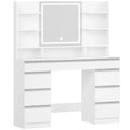 Large Dressing Table with LED Lighting, 3 Colours, Brightness Control,  with Mirror, 9 Drawers, 9 Open Shelves