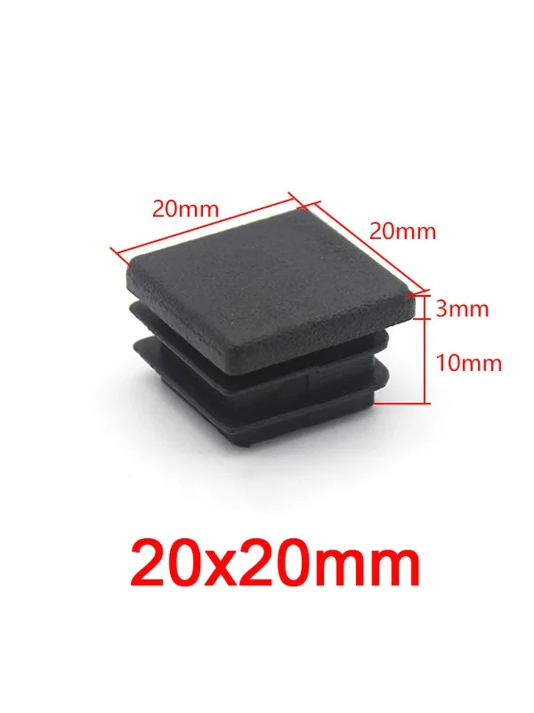 Bouchons d'extrémité noirs carrés en plastique 13x13mm-120x120mm pour pieds de meubles, inserts de tubes, bouchons décoratifs anti-poussière