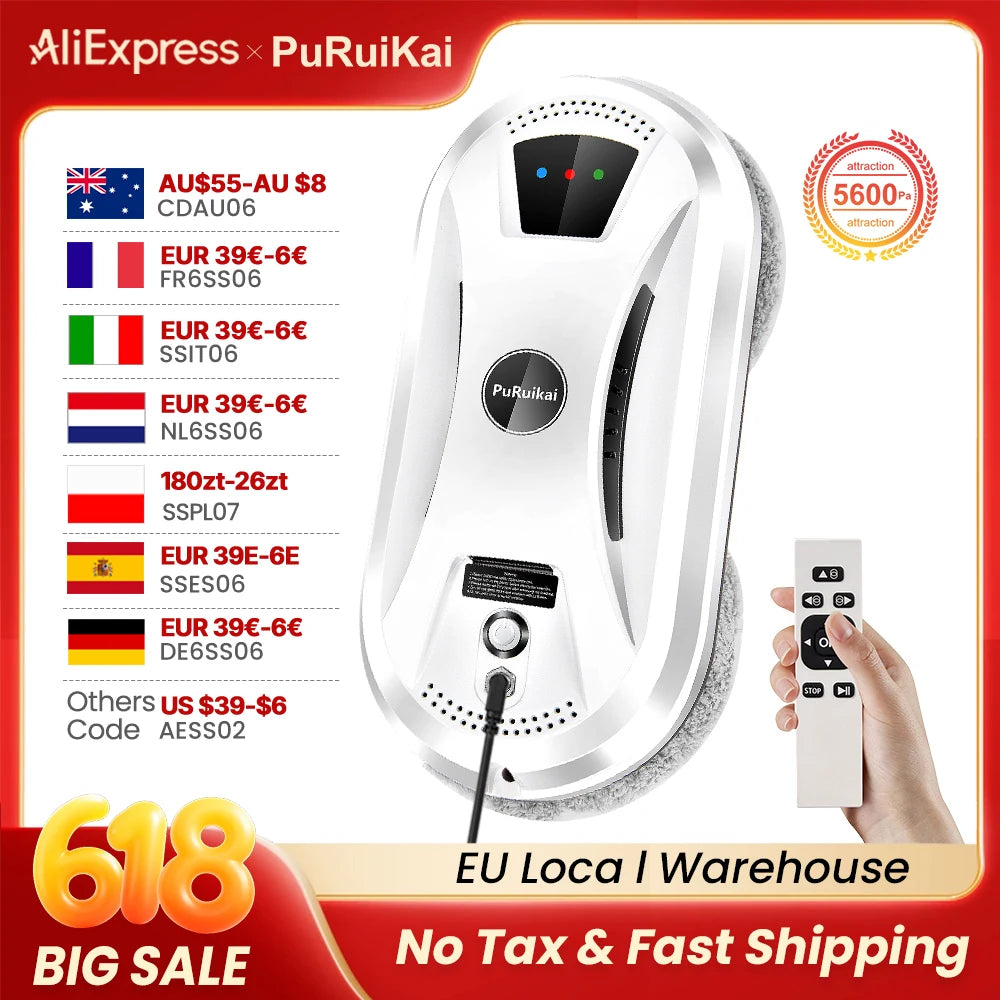 PuRuiKai Robot Vacuum & Window Cleaner – Remote Control