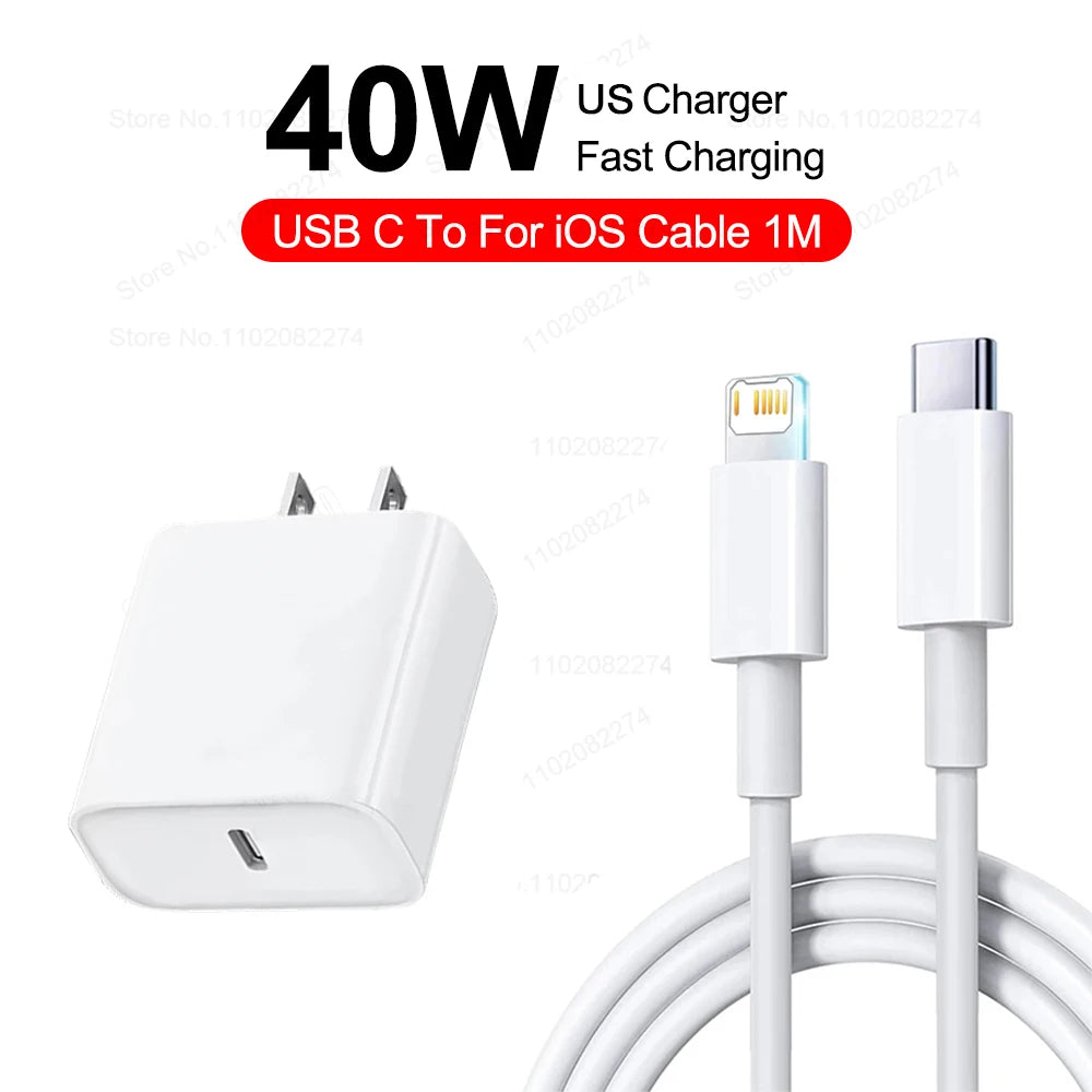 Chargeur original 40W pour iPhone USB Type C Chargeur rapide pour iPhone 17 16 15 14 13 12 11 Pro Max Plus Câble de charge PD Accessoires