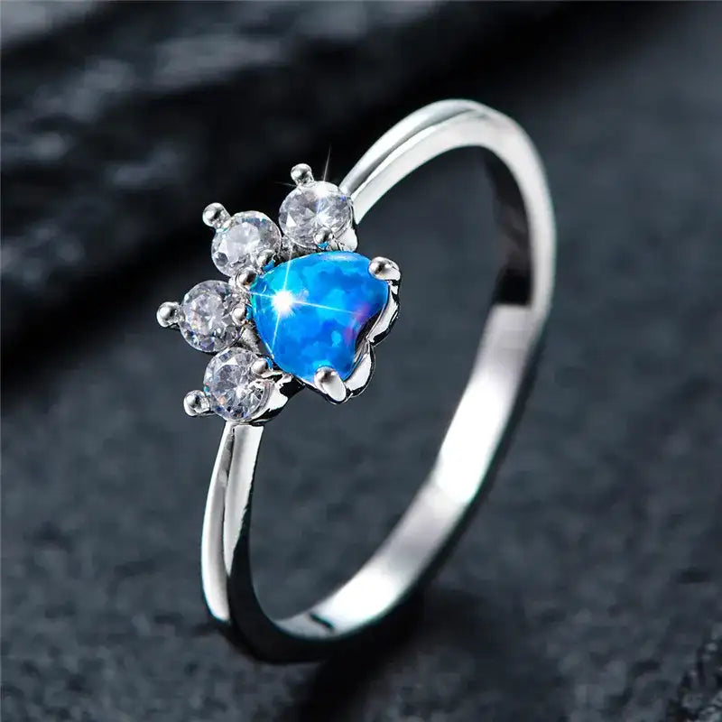 Anillo de ópalo de fuego azul - Joyería de boda con forma de corazón para mujer